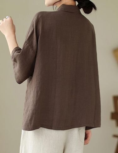 زر كتان Qibabu أسفل قميص للنساء نصف الأكمام بلوزات الصيف الصيفية in Kuwait