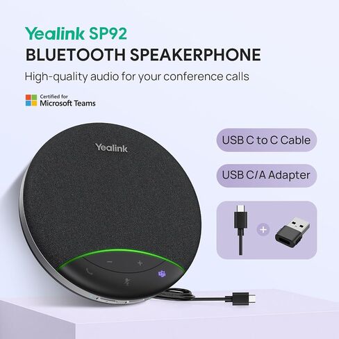 Yealink SP92 SPEALERPHOPHIPHIPER مع مكبر صوت مؤتمر DONGLE وميكروفون تقليل الضوضاء الكامل 20 ساعة استدعاء بدلة التصميم اللاسلكية 278G لغرفة اجتماعات 4-6 in Saudi Arabia