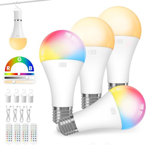 KINDEEP Rechargeable Light Bulbs, Battery Powered LED Light Bulb, 15 Color Modes, Dimmable & Portable Emergency Lights, 3 Timer 2000mAh Night Light with Remote Control for Home,Bedroom,Porch,Camping in Saudi Arabia