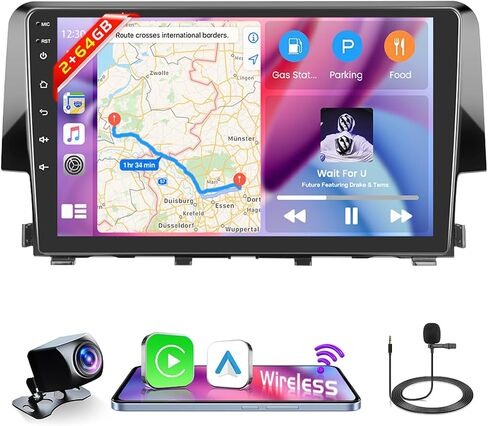 Car Radio for Honda Civic 2016-2020, Android Car Stereo Wireless Carplay Android Auto, Roinvou 9 inch Touch Screen for Civic Radio Upgrade, 5G WiFi, GPS, Bluetooth 5.0, 4G RAM 64G ROM in Saudi Arabia