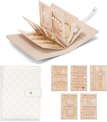 WOOMADA Travel Jewelry Organizer Case, Foldable Velvet Jewelry Storage Book with Clear Zipper Pouch for Rings, Necklaces, Earrings, Bracelets(Pearl Pink) in Saudi Arabia