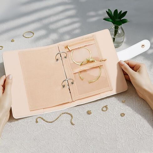 WOOMADA Travel Jewelry Organizer Case, Foldable Velvet Jewelry Storage Book with Clear Zipper Pouch for Rings, Necklaces, Earrings, Bracelets(Pearl Pink) in Saudi Arabia