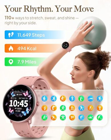Watch Smart Watch للنساء ، وجه مستدير لـ Android iOS مع شاشة النوم ، ومراقبة اللياقة البدنية ، ومكالمة Bluetooth ، و IP68 مقاوم للماء ، و 112+ أوضاع رياضية Calorie Counter Smartwatch (Silver Pink ، 1.38) in Saudi Arabia