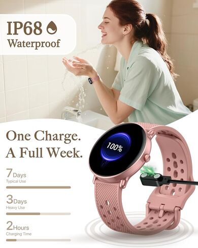 Watch Smart Watch للنساء ، وجه مستدير لـ Android iOS مع شاشة النوم ، ومراقبة اللياقة البدنية ، ومكالمة Bluetooth ، و IP68 مقاوم للماء ، و 112+ أوضاع رياضية Calorie Counter Smartwatch (Silver Pink ، 1.38) in Saudi Arabia