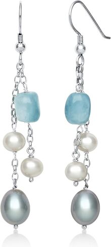 Belacqua Natural Cultured Freshwater Pearl and Rose Quartz Dangle Drop Tassel Earrings for Women | Sterling Silver | Gift for Her in Saudi Arabia