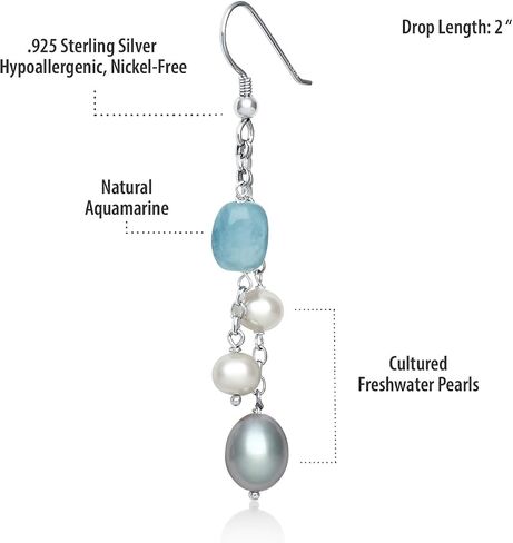 Belacqua Natural Cultured Freshwater Pearl and Rose Quartz Dangle Drop Tassel Earrings for Women | Sterling Silver | Gift for Her in Saudi Arabia