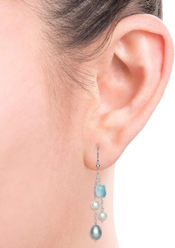 Belacqua Natural Cultured Freshwater Pearl and Rose Quartz Dangle Drop Tassel Earrings for Women | Sterling Silver | Gift for Her in Saudi Arabia