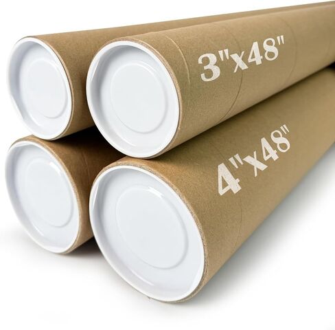 4-Pack Mailing Tubes with Caps, Kraft Paper Cardboard Storage Tubes for Shipping, Prints, Documents, Crafts & Golf Clubs (4in*36in, 3in*36in) in Kuwait