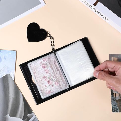 Mini Photocard Binder, 3 Inch White Photocard Book Mini Photo Album Heart Hollow Card Binder with 32 Pockets and Pendant in Saudi Arabia