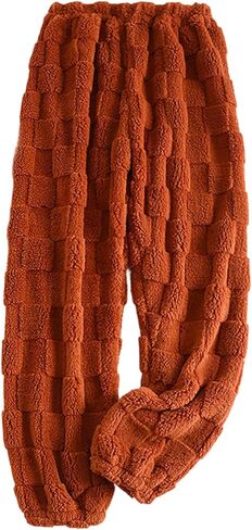 Plaid Fluffy Pants for Women Trendy Comfy Thermal Fuzzy Bottoms Winter Warm Soft Elastic Waist Fleece Loungewear in Saudi Arabia