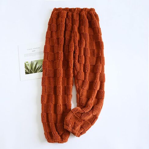 Plaid Fluffy Pants for Women Trendy Comfy Thermal Fuzzy Bottoms Winter Warm Soft Elastic Waist Fleece Loungewear in Saudi Arabia