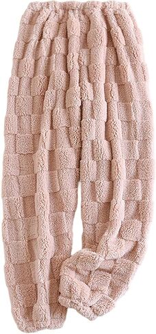 Plaid Fluffy Pants for Women Trendy Comfy Thermal Fuzzy Bottoms Winter Warm Soft Elastic Waist Fleece Loungewear in Saudi Arabia