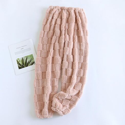 Plaid Fluffy Pants for Women Trendy Comfy Thermal Fuzzy Bottoms Winter Warm Soft Elastic Waist Fleece Loungewear in Saudi Arabia