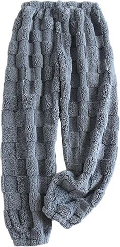 Plaid Fluffy Pants for Women Trendy Comfy Thermal Fuzzy Bottoms Winter Warm Soft Elastic Waist Fleece Loungewear in Saudi Arabia