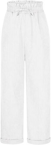 Baggy Corduroy Pants for Women High Waisted Casual Fashion Stretchy Wide Leg Joggers Trousers with Pockets in Saudi Arabia