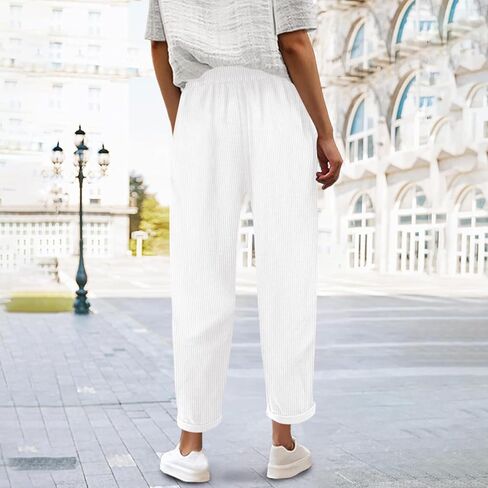 Baggy Corduroy Pants for Women High Waisted Casual Fashion Stretchy Wide Leg Joggers Trousers with Pockets in Saudi Arabia