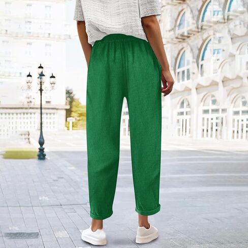 Baggy Corduroy Pants for Women High Waisted Casual Fashion Stretchy Wide Leg Joggers Trousers with Pockets in Saudi Arabia