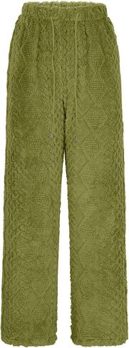 Fluffy Pants for Women Fuzzy Comfy Thermal Bottoms with Pockets Winter Warm Soft Drawstring Fleece Pants in Saudi Arabia
