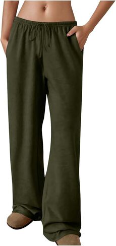 Flowy Palazzo Pants for Women Casual High Waisted Wide Leg Beach Vacation Pants Loungewear Trousers with Pockets in Saudi Arabia
