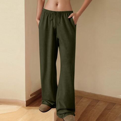 Flowy Palazzo Pants for Women Casual High Waisted Wide Leg Beach Vacation Pants Loungewear Trousers with Pockets in Saudi Arabia