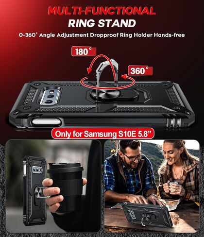 حالة Leyi for Galaxy S10e-Phone: Samsung Galaxy S10e Case with Glass Screen Protector Camera Camera Protector ، Hight Duty Ring Ring Stand Android Unlocked Funda Para SM-G970U ، Black in Kuwait