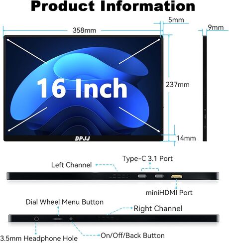 Portable Monitor 15.6-inch 1080P USB-C HDMI Ultra Slim Travel Monitor with Kickstand for Laptop, PC, Mac Phone, PS, Xbox, Swich Gaming Monitor IPS Slim Zero Bezel in Saudi Arabia