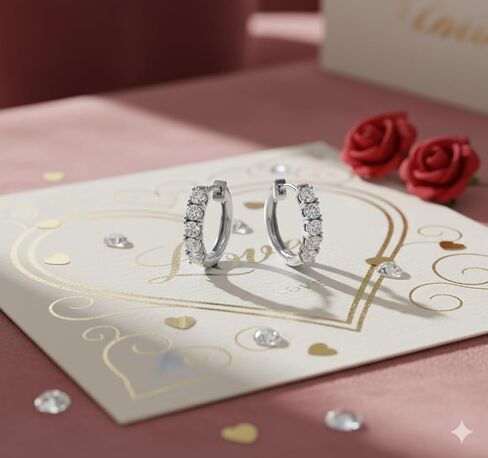 1/2 To 1 Carat Round Cut Five Stone Lab Grown Diamond Hoop Huggie Earrings For Women Sterling Silver/14K Gold (E-H Color, VS1 Clarity, 0.50-1 Ctw) in Saudi Arabia