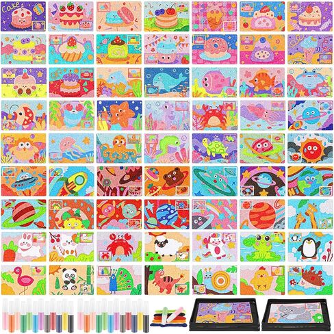 Tenceur 119 PCS Kids 'Sand Art Kits сolor Sand Art Pictures Peel and Stick 12 Color 32 PCS Sand Paint in Saudi Arabia