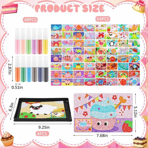 Tenceur 119 PCS Kids 'Sand Art Kits сolor Sand Art Pictures Peel and Stick 12 Color 32 PCS Sand Paint in Saudi Arabia