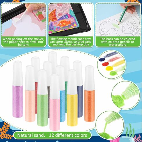 Tenceur 119 PCS Kids 'Sand Art Kits сolor Sand Art Pictures Peel and Stick 12 Color 32 PCS Sand Paint in Saudi Arabia