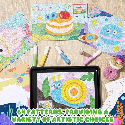 Tenceur 119 PCS Kids 'Sand Art Kits сolor Sand Art Pictures Peel and Stick 12 Color 32 PCS Sand Paint in Saudi Arabia
