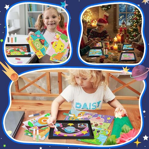 Tenceur 119 PCS Kids 'Sand Art Kits сolor Sand Art Pictures Peel and Stick 12 Color 32 PCS Sand Paint in Saudi Arabia