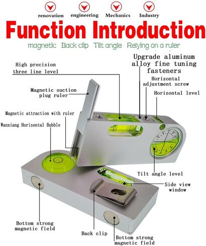 High precision solid aluminum alloy small level ruler, portable mini horizontal bubble magnetic function (85 * 45 * 15mm) in Saudi Arabia