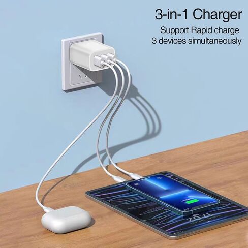 منفذ مزدوج Fast USB شاحن ، محول جدار USB ، اكتب كتلة شحن ، مناسبة لـ iPhone 13 12 11 Pro Max Se XS XR X 8 7 6 6S Plus ، Android Home 【3 Pack】 in Kuwait