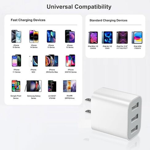 منفذ مزدوج Fast USB شاحن ، محول جدار USB ، اكتب كتلة شحن ، مناسبة لـ iPhone 13 12 11 Pro Max Se XS XR X 8 7 6 6S Plus ، Android Home 【3 Pack】 in Kuwait