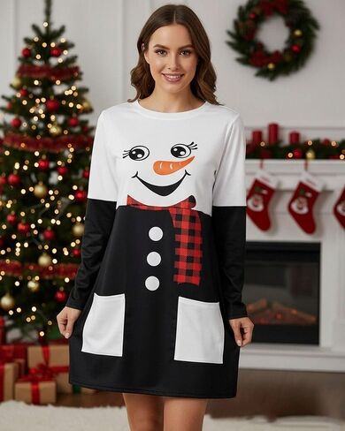 Mousya Women Dress Dress Shirt Christmas Tops Long Sleeve Tops Santa Print Pullover فضفاضة زائد الحجم بلوزة مع جيوب in Saudi Arabia