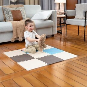 MioTetto Baby Play Mat, Soft Foam Floor Tiles for Kids. Adjustable Interlocking Foam Tiles, Fits with 50x50 Playpen Baby mat for Crawling & Development, Safe & Non-Toxic Playmat for Babies 6-12 Months in Kuwait