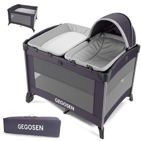 Portable Baby Playard 4 in 1 Design, Foldable Baby Playpen with Removable Bassinet, Canopy and Changing Table, Infant Playrad, Nursery Center Travel Crib (Toys Not Included) in Saudi Arabia
