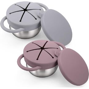BUSOHA 2 Pack Stainless Steel Toddler Snack Cups - 9 OZ Spill-Proof Baby Snack Containers with Silicone Catcher and Lid Travel Snack Containers for Kids Food Grade Silicone Dishwasher Safe in Saudi Arabia