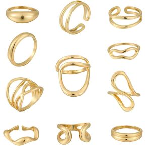 FAXHION 12PCS Gold Stackable Rings Set for Women, 18K Gold Plated Open Stacking Knuckle Ring, Adjustable Chunky Signet Rings for Gift in Kuwait