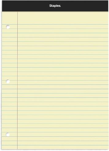 STAPLES Notepads, 8.5" x 11.75", Wide Ruled, Canary, 100 Sheets/Pad, 6 Pads/Pack (ST57349) in Saudi Arabia