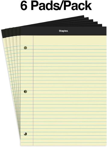 STAPLES Notepads, 8.5" x 11.75", Wide Ruled, Canary, 100 Sheets/Pad, 6 Pads/Pack (ST57349) in Saudi Arabia