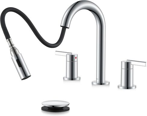 Kenes Matte Black Alced Batucet Batucet ، 8 بوصة 2 مقبض الحمام على نطاق واسع صنبور 3 ثقب مع البخاخات سحب ، الحمام صنبور مع خطوط الصرف والتوريد منبثقة LJ-9068-2 in Kuwait