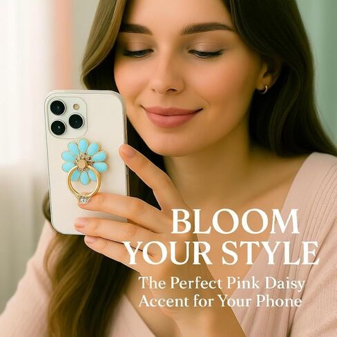 NXVX Daisy Phone Ring Holder – Nine-Petal White Flower Grip, 360° Rotating Finger Ring & Kickstand, Rhinestone Bling, Strong 3M Adhesive, Fits iPhone & Android in Saudi Arabia
