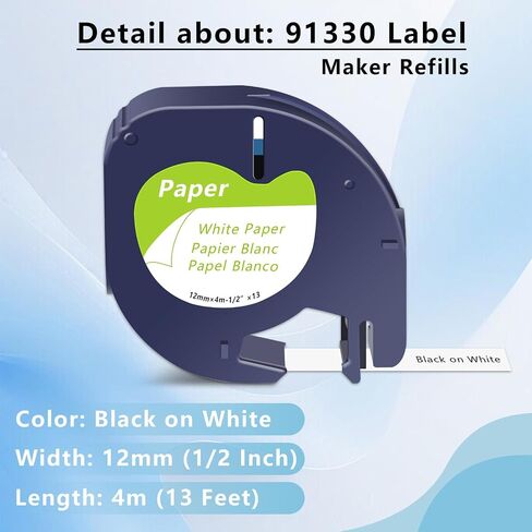 2 PK متوافق مع dymo letratag تعبئة 91335 الأزرق البلاستيك صانع الملصقات الشريط S0721650 ، 12 مم × 4M (1/2 "× 13 ') ، أسود على الأزرق ، لصياغة علامة Letra LT100H LT100T QX50 XR in Kuwait