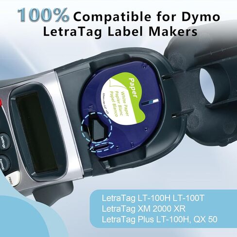 2 PK متوافق مع dymo letratag تعبئة 91335 الأزرق البلاستيك صانع الملصقات الشريط S0721650 ، 12 مم × 4M (1/2 "× 13 ') ، أسود على الأزرق ، لصياغة علامة Letra LT100H LT100T QX50 XR in Kuwait