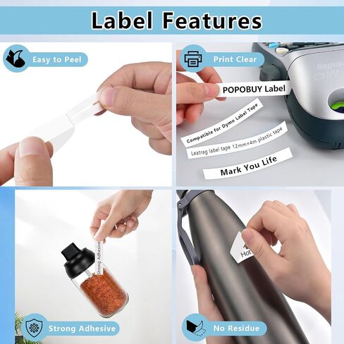 2 PK متوافق مع dymo letratag تعبئة 91335 الأزرق البلاستيك صانع الملصقات الشريط S0721650 ، 12 مم × 4M (1/2 "× 13 ') ، أسود على الأزرق ، لصياغة علامة Letra LT100H LT100T QX50 XR in Kuwait