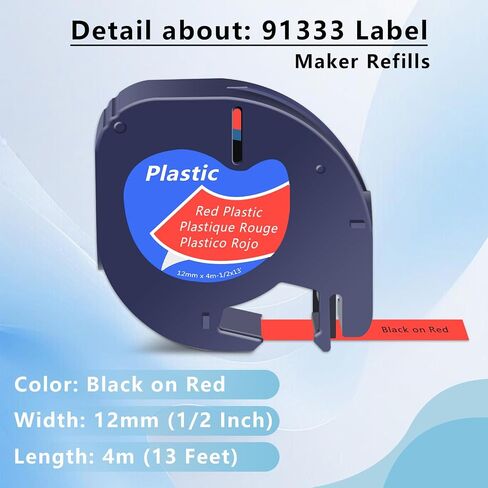 2 PK متوافق مع dymo letratag تعبئة 91335 الأزرق البلاستيك صانع الملصقات الشريط S0721650 ، 12 مم × 4M (1/2 "× 13 ') ، أسود على الأزرق ، لصياغة علامة Letra LT100H LT100T QX50 XR in Kuwait