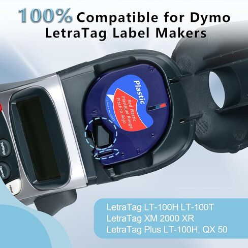 2 PK متوافق مع dymo letratag تعبئة 91335 الأزرق البلاستيك صانع الملصقات الشريط S0721650 ، 12 مم × 4M (1/2 "× 13 ') ، أسود على الأزرق ، لصياغة علامة Letra LT100H LT100T QX50 XR in Kuwait