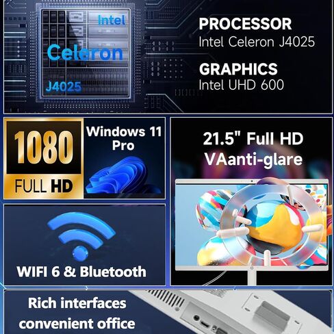 HP 21.5" FHD All-in-One Desktop Computer, Win 11 Pro, Webcam, WiFi6, FHD Anti-Glare Display, HDMI, Intel Celeron J4025 Processor, Business AIO, HDMI, Wired Keyboard & Mouse (32GB RAM + 1TB SSD) in Saudi Arabia